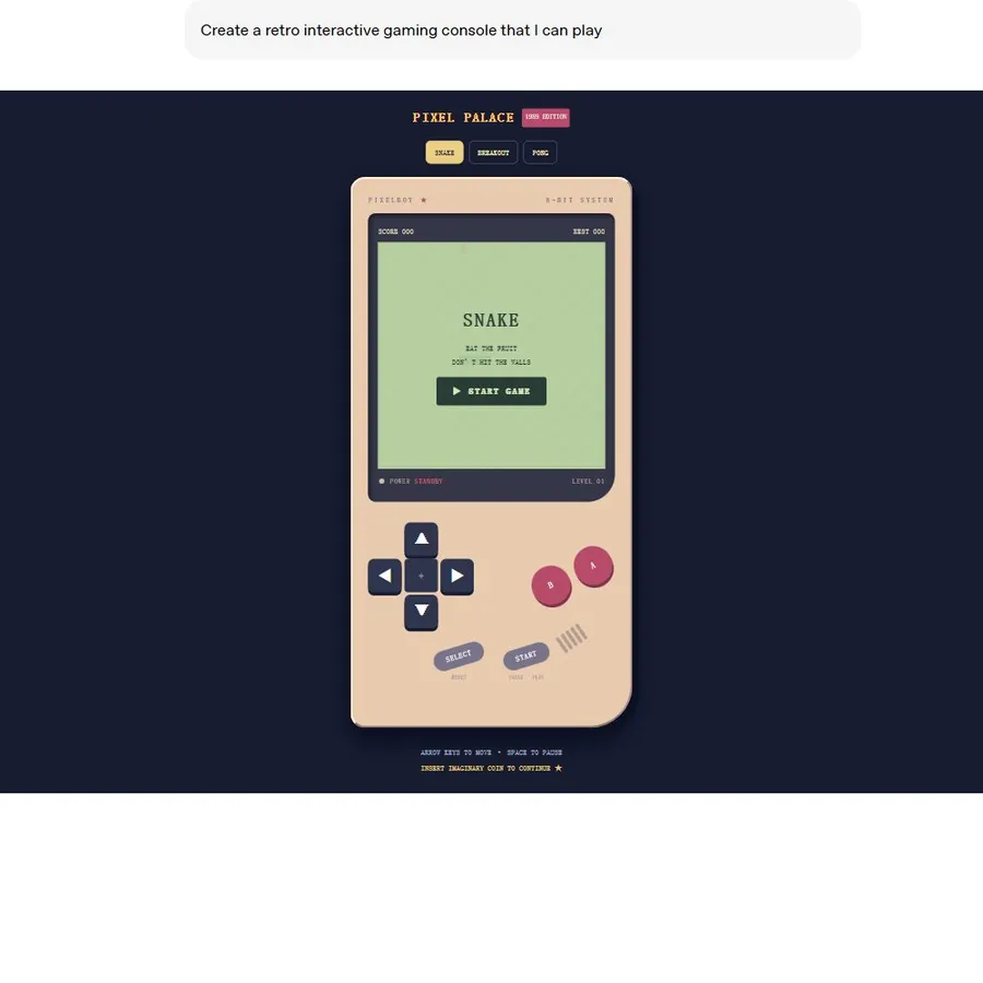 Screenshot of OpenAI’s retro arcade game as published on OpenAI’s CDN